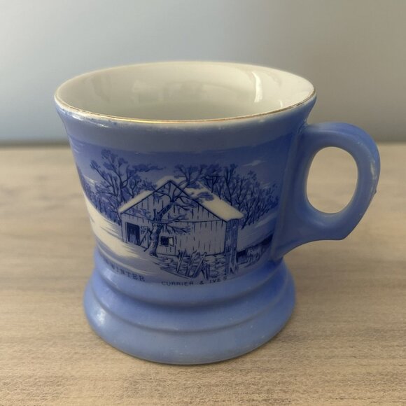 Currier & Ives The Old Homestead in Winter Coffee Mug Blue/White/Gold - Picture 6 of 12